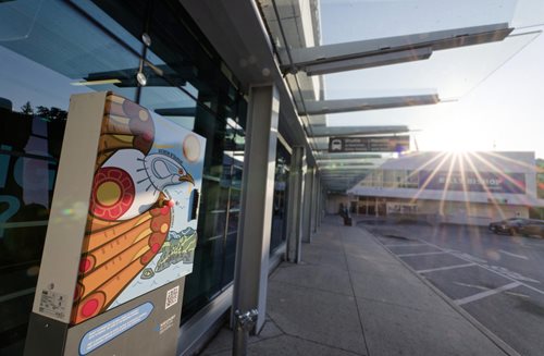 artwork-charger.jpg Native sculpture in front of airport main entrance