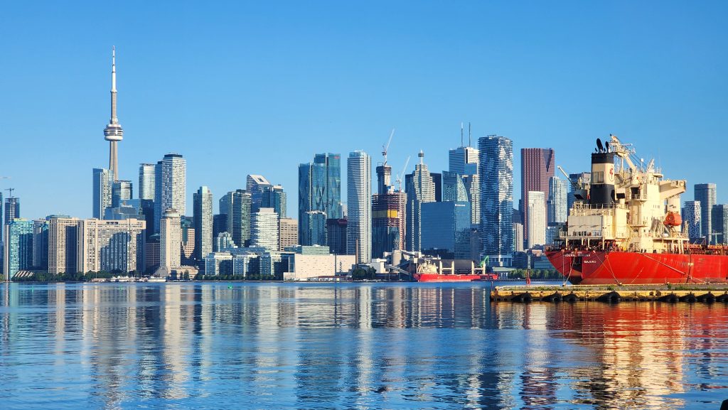Cargo vessels docked at the Port of Toronto.